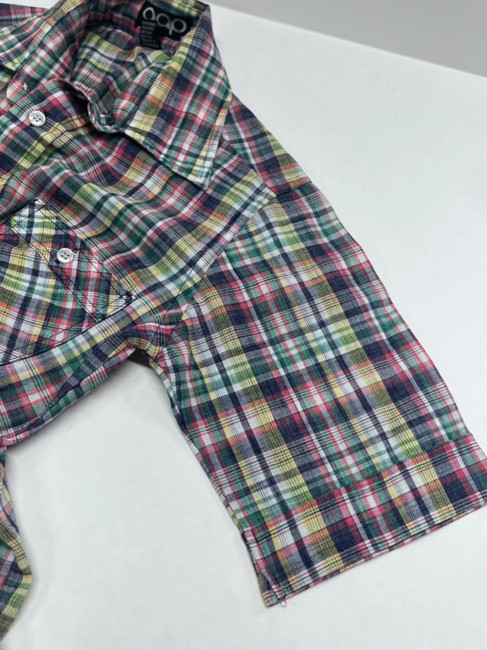 Vintage 70s GAP Multicolor Plaid Button-Down Shirt Womens Butterfly Collar - Picture 8 of 12